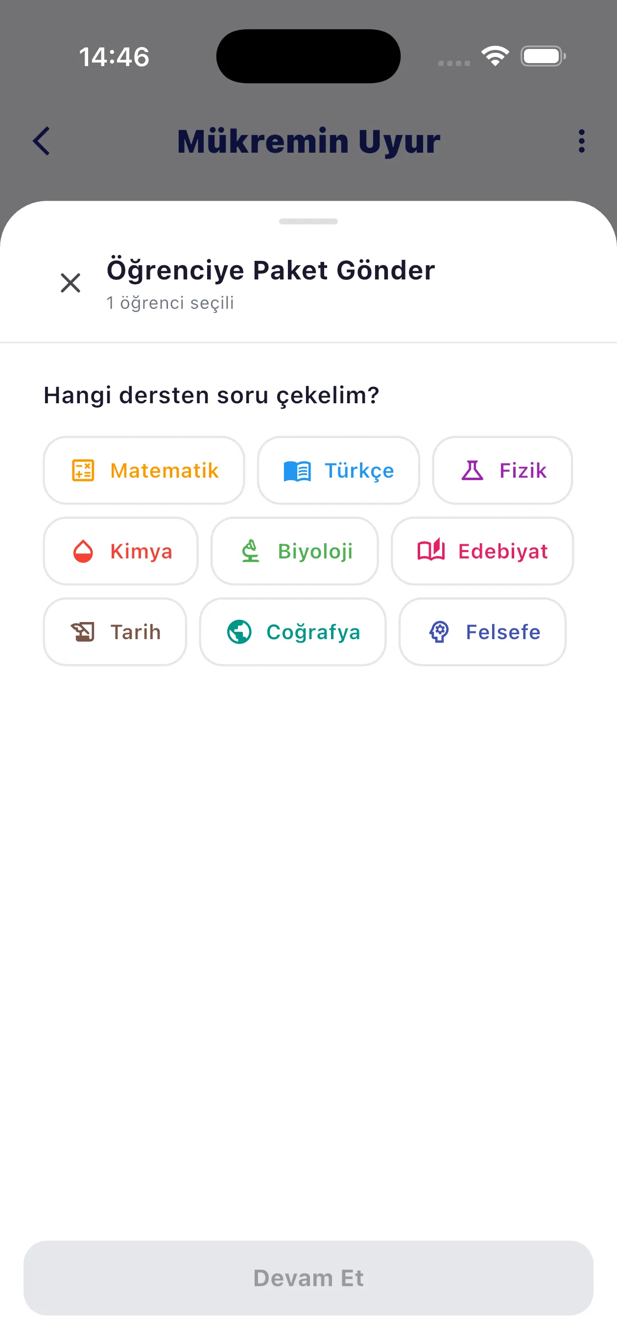 Öğrenciye özel soru paketi